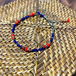 Orange and Blue Beaded Ankle Bracelet/Anklet